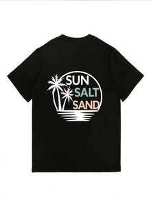 Women's Sun, Salt, And Beach Print T-Shirt - The Perfect Choice For Family Vacations And Summer Fun - Lightweight 180g T-Shirt, Suitable For Beach Outings, Fitness Workouts, And Everyday Casual Wear - An Ideal Gift For Her -  Summer Style For Women. QV4K - 黑色 - 查看 2