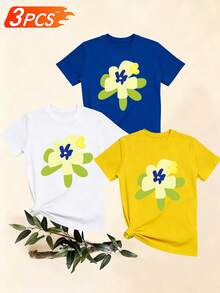 Women's T-Shirts, Women's T-Shirts, Casual One-Piece T-Shirt With Floral Print, Comfortable Cotton Top With Round Neck And Short Sleeves, Modern And Simple For Everyday Wear. - 1件白色隨機圖案 - 查看 6
