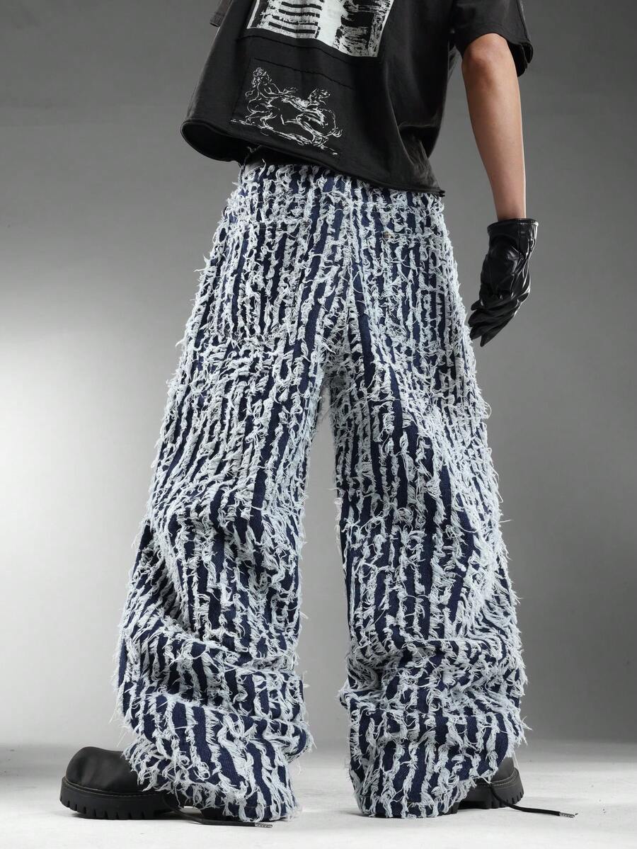 Men's Blue Loose Wide Leg Jeans,Korean Fashion High Street Stylish Design,Match For Daily Wear,For All Seasons(No Belt/Accessories Included) - Blue - View 1