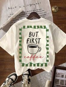 But First, Coffee. Women's Summer Blouses, Vacation, Women's T-Shirts, Summer, Plus Size, Casual Round Neck Short Sleeve T-Shirt For Women - 杏 - 查看 3