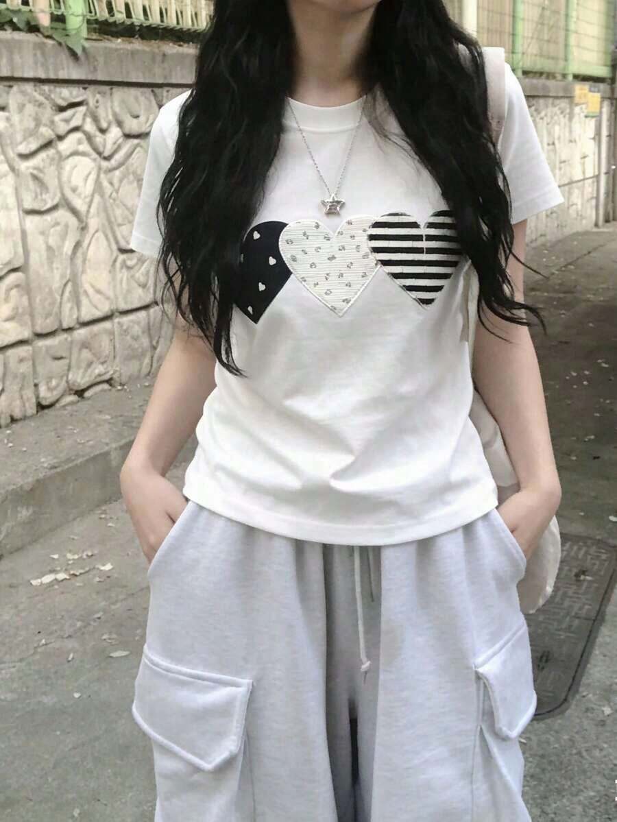 Women's Short-Sleeved T-Shirt, Round Neck, Loose Fit For Summer - 白色的 - 查看 1