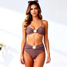 Nuevo traje de baño para mujer, bikini sexy de color sólido sin tirantes, ropa de baño para vacaciones en la playa. - marrón café - Ver 1