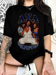 Aya Nakamura Vintage Wash T-Shirt, French-Malian Pop Music - Black - View 6