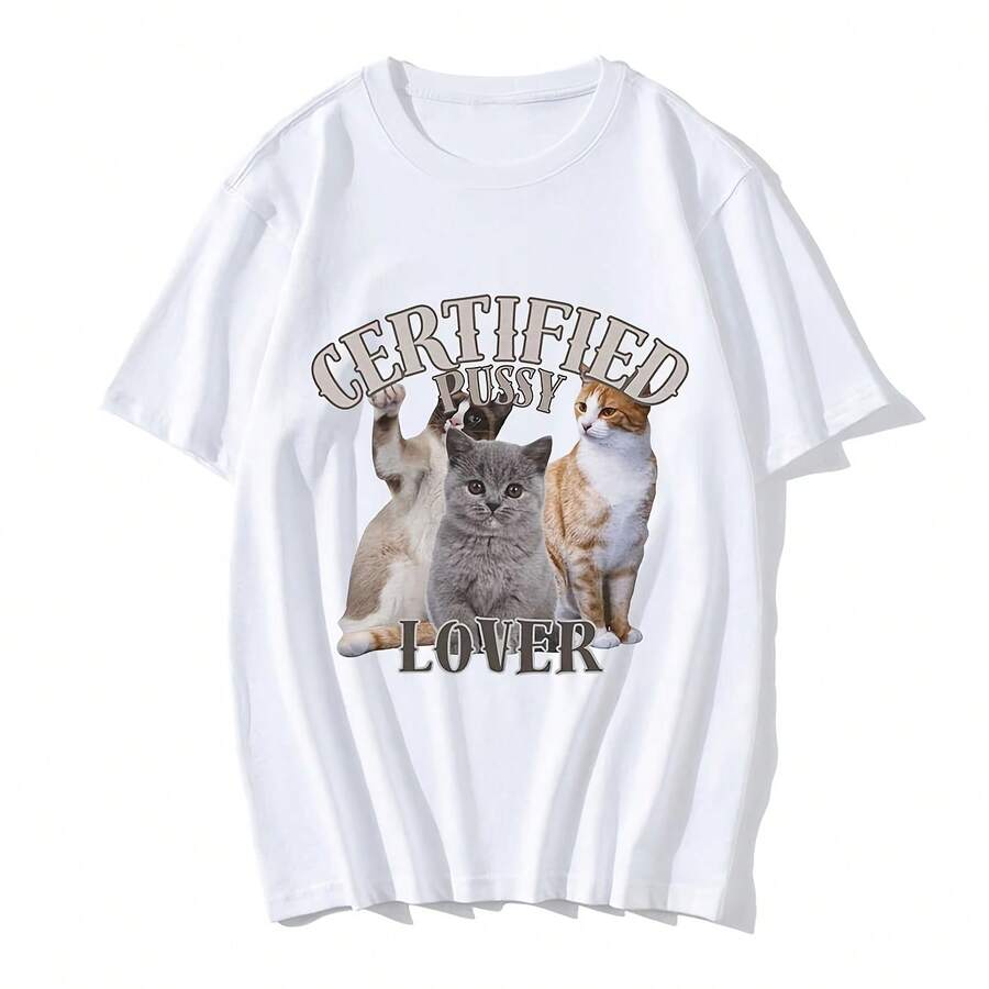 Camisetas con estampado de gatos Kawaii, ropa informal de verano para mujer, camisetas divertidas con cuello redondo, camisetas de manga corta estilo streetwear - forma - Ver 1