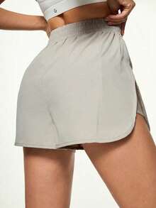 FWH High-Waisted Slimming Workout Shorts With Side Slit, 4-Way Stretch For Flexible Movement, Ideal For Yoga And Urban Strolling, Curve-Enhancing Athletic Shorts, Essential Training Shorts Summer Sports - Light Grey - View 5