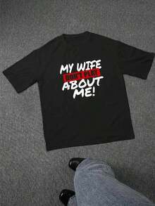 Mi esposa no se burla de mí, camiseta de algodón con estampado gráfico para hombre, camiseta con humor sarcástico para uso diario, suavidad y comodidad premium, excelente idea de regalo para esposos con estilo. DCNR - Blanco - Ver 2