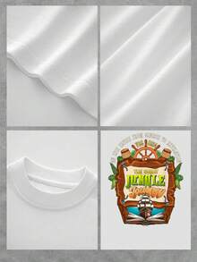 El estampado representa una aventura épica desde el Génesis hasta la Revelación con un barco navegando entre páginas abiertas simbolizando un viaje espiritual y natural por la selva con elementos de exploración y fe camiseta de mujer  cómoda y de estilo casual - Blanco - Ver 4