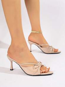 Giày sandal cao gót mũi nhọn màu mơ bằng da PU, kiểu dáng trang trọng, thích hợp cho tiệc tùng, hẹn hò, phối đồ hàng ngày, mẫu sandal cao gót nữ 2026, hàng mới về mùa xuân/hè. - Màu be - Xem 5