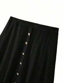Elegant A-Line Lace Skirt,  Minimalist Style For Work - Black - View 6