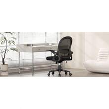 Ergonomic Mesh Office Chair Swivel Computer Chair Mid-Back With Flip-Up Armrests Lumbar Support For Home Office Black - Black - View 3