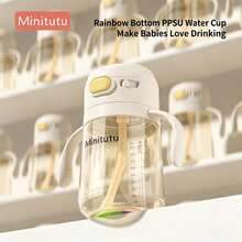 1 chiếc cốc uống nước cho bé/trẻ nhỏ 300ml bằng chất liệu PPSU, đáy cầu vồng, thích hợp mang đi du lịch và sử dụng tại nhà. - màu trắng nhạt - Xem 3