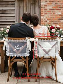 1 bộ biển trang trí ghế cưới bằng ren voan mỏng "Just Married" dành cho cô dâu và chú rể, trang trí ghế cưới phong cách Boho, băng rôn trang trí ghế cưới. - Nhiều màu - Xem 9