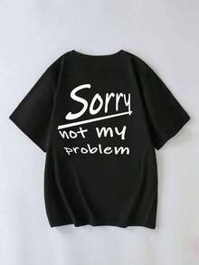 Women's Plus Size "Not My Business" T-Shirt - T-Shirt With Prominent Text On The Back, Suitable For Spring And Summer, Casual Street Style, Machine Washable, Suitable For Daily Wear, Going Out, Parties, School, Music Festivals, Vacations And Travel. Color: Black - 黑色 - 查看 4