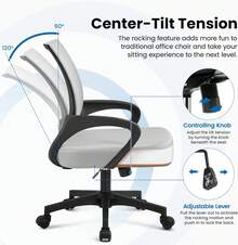 Modern Ergonomic Office Chair Adjustable Swivel Mesh Computer Chair With Back Support Arms Wheels For Home Work Students Study Black - Grey - View 6