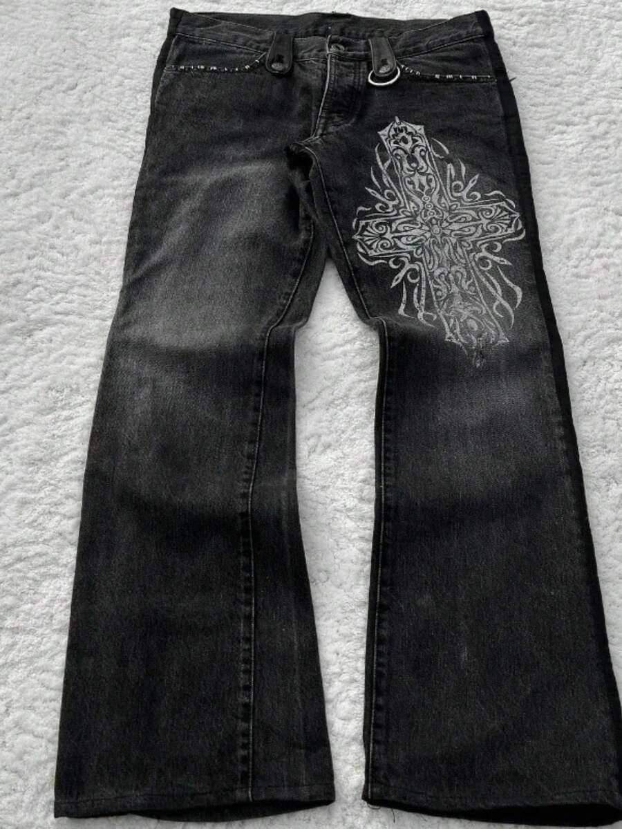 Pantalones campana bajo negro estilo high street con estampado exclusivo - Negro - Ver 1