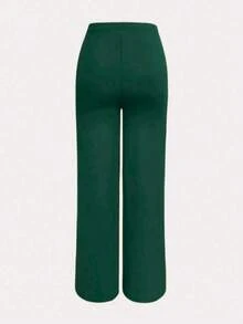 Plus Size Women High Waist Straight Leg Pants, New Spring/Summer Design - Dark Green - View 4