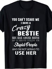 Best Friends Gift T-Shirt - Funny Unisex T-Shirt For Best Friends Or Couples, Made Of 220g Pure Cotton, Short Sleeve With BFF Print, Round Neck, Casual Style, Suitable For Birthdays, Daily Wear And Best Friend Gatherings - Machine Washable. - 黑色 - 查看 1