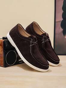 Men's Loafers, Casual Faux Suede Flat Loafers, Minimalist Design, Round Toe, Low-Top, Lightweight, Khaki, Suitable For Daily Wear And Spring/Summer - Coffee Brown - View 4