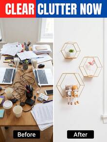 Aesthetic Wall Mounted Storage Rack With Geometric Hexagon Design Nordic Gold Metal Display Stand For Students And Professionals Wall Mounted Floating Home Decor For Bedroom Living Room Study Desk Accessories Room Decor Decorative Style Shelf Decoration Display Stand Home Decor Essentials - 1PC - View 8