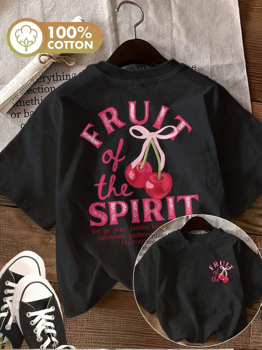 Graphic Print T-Shirt, Short Sleeves And Round Neck, Casual Top For Summer And Spring, Women's Clothing - Black - View 1