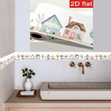 1 Roll 2D Flat High-End Home Decor Essential. Self-Adhesive Design, Perfect For Baseboards/Waistlines. Adorned With Charming Floral Patterns To Enhance Home Aesthetics. Size: 3.94x196.85 Inches, Made Of Durable PVC Material - A - View 2