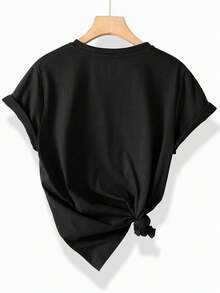 Soft And Comfortable Cotton Short-Sleeved T-Shirt With A Round Neck, Featuring A Stylish Double Hummingbird Floral Print. Suitable For Women In Various Sizes, Perfect For Spring, Summer, And Autumn, With A Casual And Sporty Style. KGMP - 黑色 - 查看 2