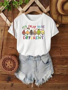 1 Women's T-Shirt With A Fun Print - Short Sleeves, Crew Neck, Loose Fit, Machine Washable, Comfortable For All Seasons, Suitable For Casual Wear. | Loose Fit | Durable Print, Suitable For Various Holiday Gifts, Shipped From A Local Warehouse, 180g 100% Cotton. - 白色 - 查看 12
