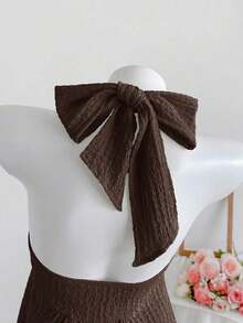 Top de tirantes con estampado de lunares marrones y detalle de nudo en la espalda para mujer, adecuado para verano, vacaciones de primavera, ceremonia de graduación, fiesta de boda, vacaciones elegantes, playa casual, estilo Y2K lindo y sexy y - Café integral - Ver 3