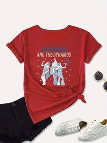 DONNA AND DYNAMOS Camiseta Casual Vintage de Música, Cómoda y Holgada, para Trabajo, Salidas o Hogar, Talla Grande para Mujer, Estilo de Primavera/Verano, Estilo Desarrollado - Negro - Ver 6
