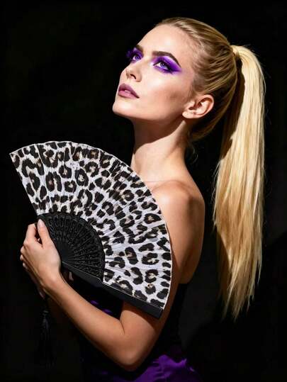 1pc Sexy Leopard Print Folding Hand Fan - Suitable For Raves, EDM, Music Festivals, Parties, Dancing, Performances, Decorations, Disco Parties, Beach, Gifts