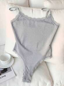 Body Con Tirantes Finos Y Ribete De Encaje Para Mujer - Gris Claro - Ver 7