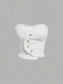 Blusa vaquera de tubo minimalista y de unicolor para mujer - Blanco - Ver 1