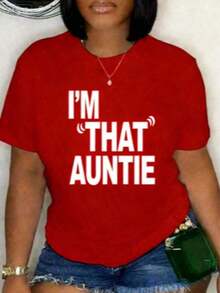 Vintage2026 NUEVAS Camisetas Rojas, Camiseta de Algodón con Estampado 'I'That Auntie Funny Best Aunt' para Mujer, Verano, Clásica, Suave, Cuello Redondo, Camisetas Gráficas Cómodas y Holgadas de Algodón para Mujer, Blusas Bonitas de Mujer, Camiseta Gráfica - Rojo - Ver 4