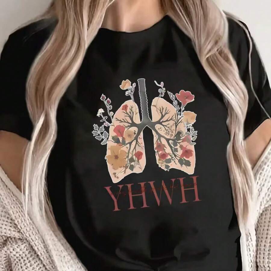 Camiseta estampada, tejida en algodón puro, con diseño de cuello redondo, estilo unisex, camisa creativa y moderna, ideal para primavera y otoño, holgada y cómoda para hombres y mujeres. - Negro - Ver 1