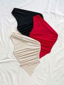 3 piezas Conjunto informal de verano de 2 piezas para mujer con parte superior de hombro asimétrico y bajo asimétrico, adecuado para volver al colegio, té de la tarde, casual, invitada a boda en la playa, brunch de graduación, Día de San Patricio, - Multicolor 2 - Ver 2
