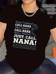 FashionNEW Short Sleeve T-Shirt | Durable And Lightweight, With A Fun Nana Call Design, Ideal For Casual And Comfortable Everyday Wear, Perfect Gift For Family Gatherings, Round Neck, Medium Stretch Fabric, Vintage Street Style Print, Unisex Cotton Short Sleeve Round Neck T-Shirt. - 黑色 - 查看 2