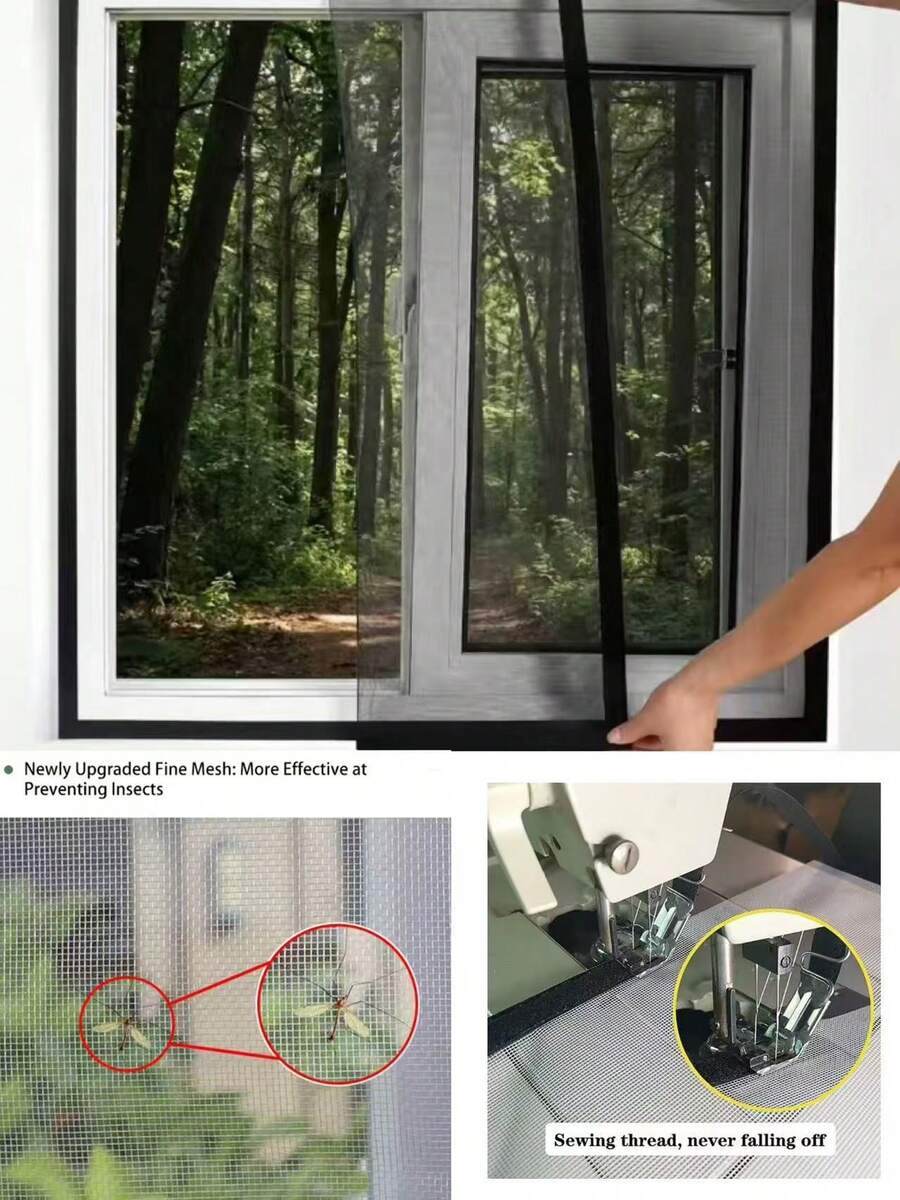 Black Self-Adhesive Mosquito Window Screen, Self-Adhesive Home Window Screen, No-Drill Window Screen, DIY Easy Install Self-Adhesive Mosquito Netting Set, Quick Installation, Black, Pest Control
