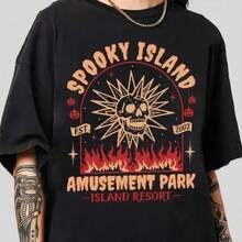 Spooky Island Amusement Park T-Shirt, Retro 2000s Halloween Movie T-Shirt, Disco Skull, Spooky Summer T-Shirt, 90s Nostalgia Halloween T-Shirt 2MV6 - 黑色 - 查看 12