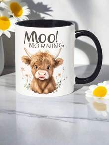 11oz weiße Keramik Kaffeetasse mit niedlichem floralem Hochlandrind "Muh! Morgen" Design, Bauernhof-Tier-Thema, mikrowellen- und spülmaschinengeeignet, perfektes Geschenk für Rinderfans, Bauernhof-Enthusiasten, Landhausküchen-Dekoration, ideal für Kaffee, Tee und heiße Getränke - Verschiedenfarbig - Übersicht 16