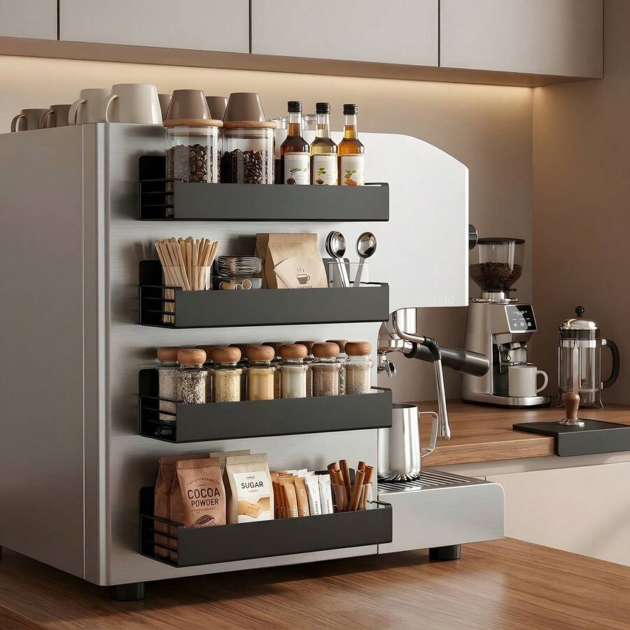 Stozle 2/4pcs Detachable Metal Magnetic Refrigerator Storage Rack, Multifunctional Kitchen/Bathroom Storage Box With Space-Saving Minimalist Design, Fridge Organizer & Shelf, Suitable For Microwave, Fridge, Washing Machine, Oven - 查看 1