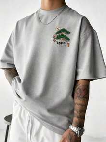 Zrgoth Men's Minimalist And Versatile Casual Short Sleeve T-Shirt With Japanese Crane Print - 紅色 - 查看 2