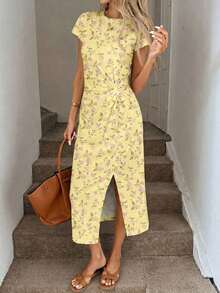 Vestido midi casual de mujer con estampado de lunares, cintura retorcida y abertura alta sin mangas; Vestido ajustado texturizado casual de mujer; Conjunto de fitness de mujer; Vestido de invitada de boda de mujer; Atuendo de oficina de mujer - Multicolor 3 - Ver 3