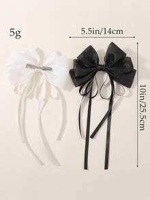1pc Long Ribbon Mesh Bow Hair Clip, Ethereal Side Clip For Girl And Girls, Versatile Hairstyle Accessory - Multicolor - View 12