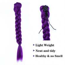 Purple Braided Ponytail Wig For Women | Clip-On Purple Braid Ponytail Wig, Suitable For Christmas, Music Festivals, Parties, Cosplay, High-Temperature Fiber Straight Hair - View 3