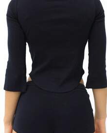 Women's 3/4 Sleeve Crop Tops Boat Neck Curved Hem Slim Fit Raglan Contrast Trim Casual Vintage Lace Trim Spring Summer Daily Wear Streetwear Basic Tee - 黑色 - 查看 3