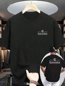 New Men's 100% Cotton Cummins Graphic T-Shirt - Black Short Sleeve Workwear Tee, Front And Back Print, Breathable Knit Fabric, Suitable For Construction, Transportation, And Manufacturing Industries - Machine Washable Crew Neck Summer T-Shirt, Trucker Clothing, Bold Print Design, Easy Care Blue Collar Work Shirt PLTQ - 黑色 - 查看 2