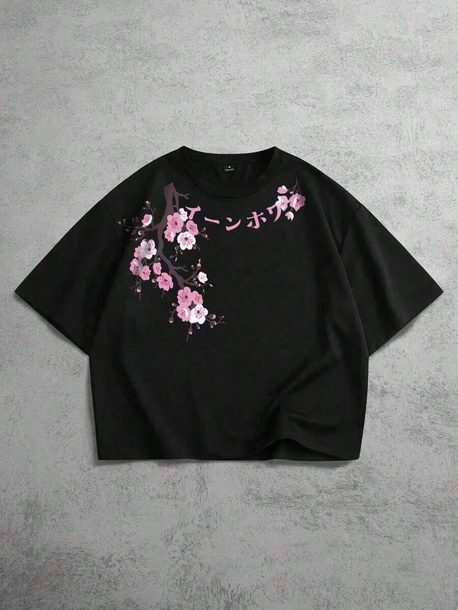 Men's Casual Short Sleeve Crew Neck Loose Fit T-Shirt With Japanese Cherry Blossom Gradient Print, Plus Size Graphic Tee, Streetwear Graphic Tee, Spring To Summer, Y2K, Streetwear, Festival, Vacation, Gift For My Boyfriend, Party, Workout, Old Money, Going Out, Vintage - 彩色 - 查看 1