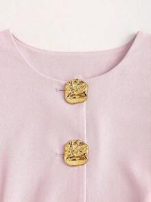 2026 Tall Women's Minimalist Basic Sleeveless Top With Large French Style Metal Buttons - Beige - View 3