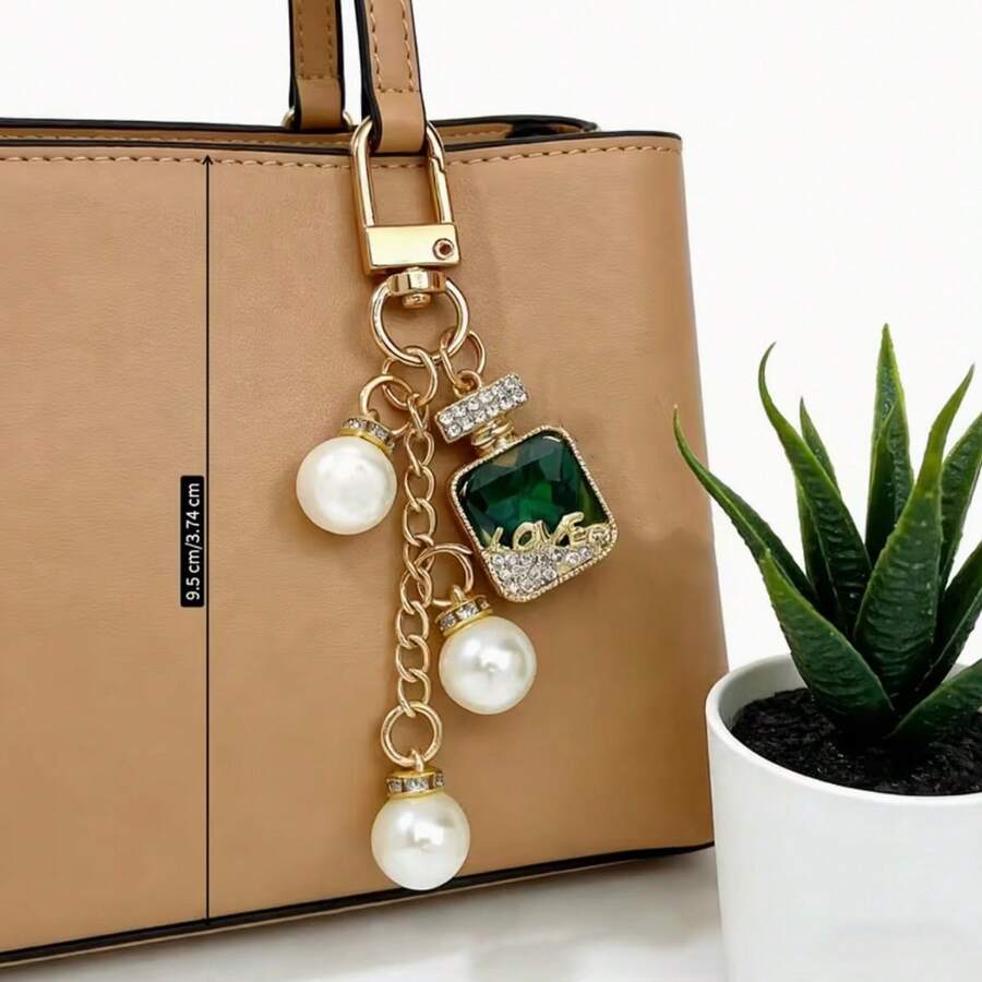 1 chiếc móc khóa hình chai nước hoa đính đá hồng sang trọng, móc khóa tua rua ngọc trai thanh lịch, mặt dây chuyền ví đính đá pha lê, món quà quyến rũ dành cho phụ nữ và bé gái. - Nhiều màu - Xem 1