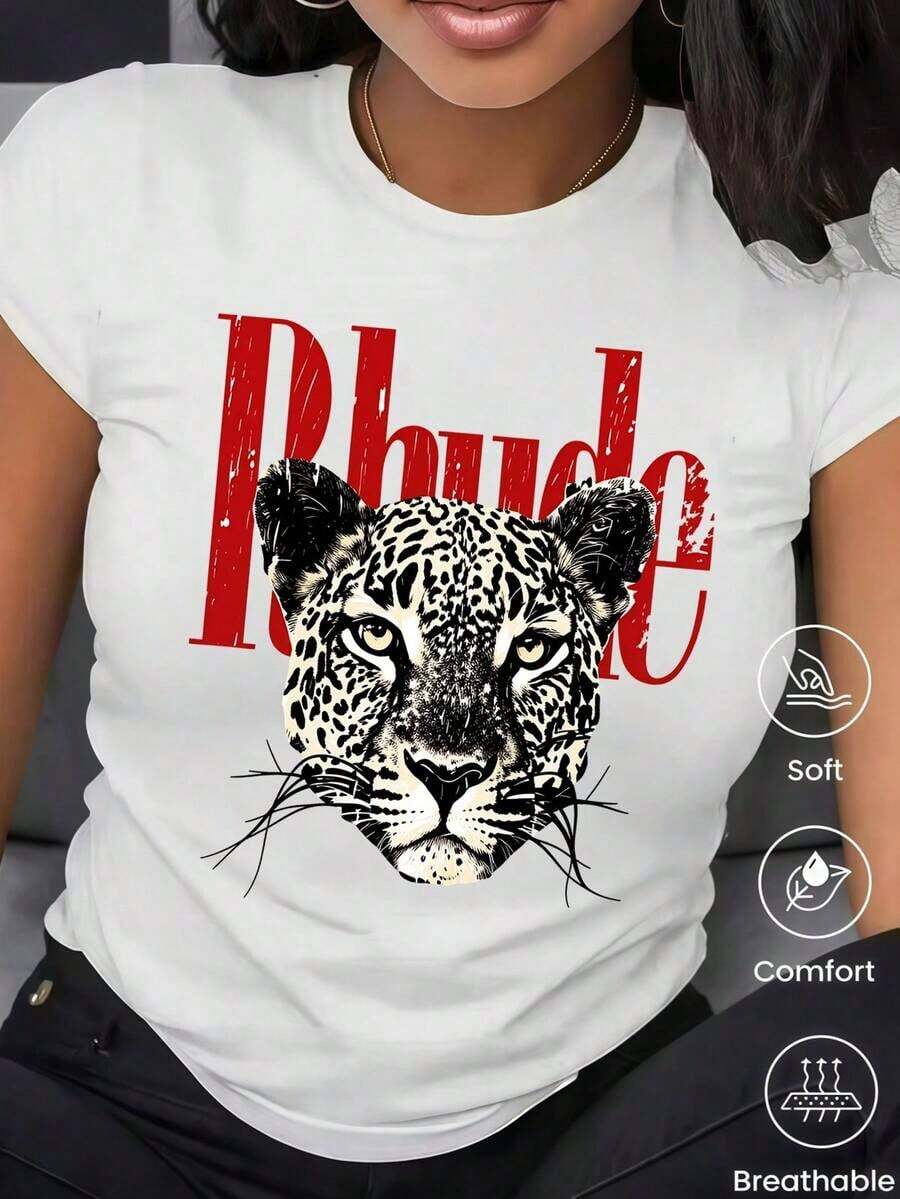 180g Made In Mexico, Spring/Summer 2026 Fashion Short Sleeve T-Shirt, Cartoon Print, Couple Style, Underwear/Outerwear, Casual Round Neck For Office, Unisex One Piece Top - 白色的 - 查看 1
